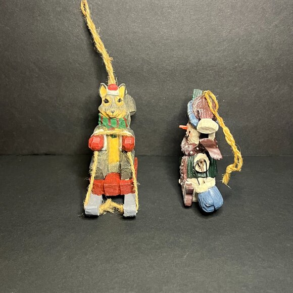 Lot of 2 Crate & Barrel Wooden Squirrel & Kirkland Snowman Christmas Ornaments - Picture 4 of 7